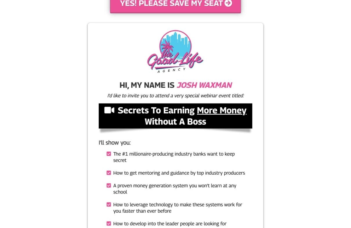Goodlife Agency Webinar Funnel by Leadnovix