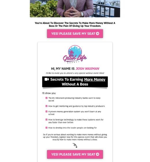Goodlife Agency Webinar Funnel by Leadnovix