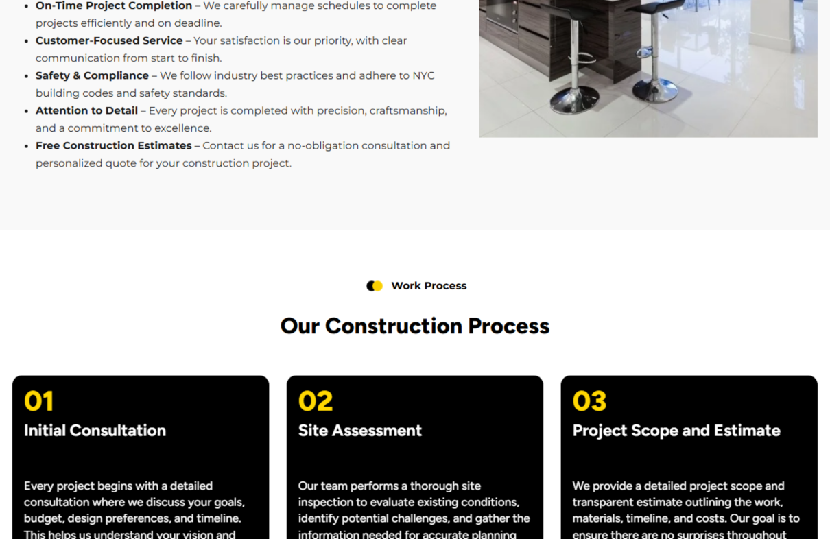 RH Construction Company professional building and construction services website