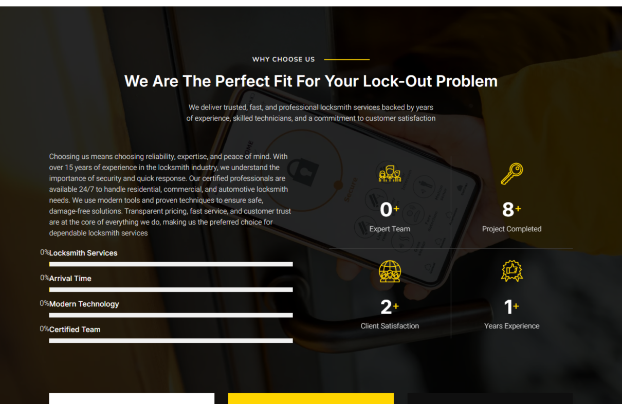 Trusty Locksmith professional website showcasing lock repair and locksmith services